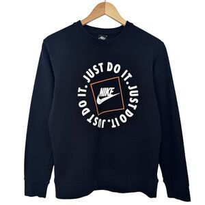 Nike Sportswear Crewneck Sweatshirt Small Black Pullover Swoosh Just Do It